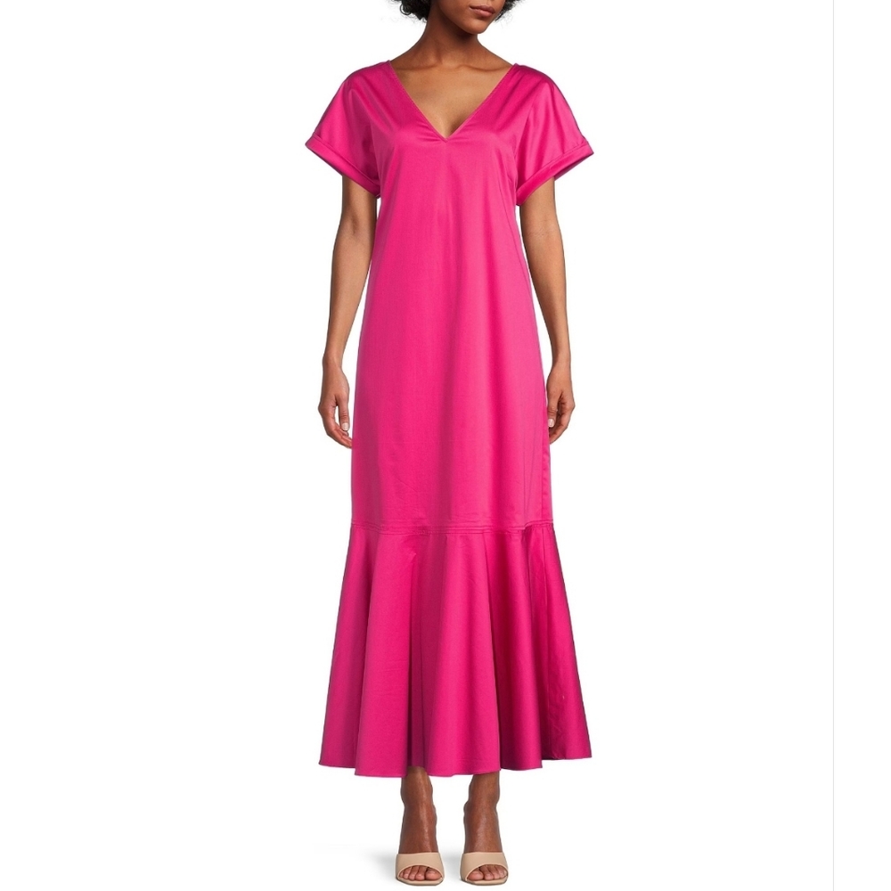 Antonio Melani X Kimberly Whitman | NWT Pink Myrna Vneck Flounce Hem Dress